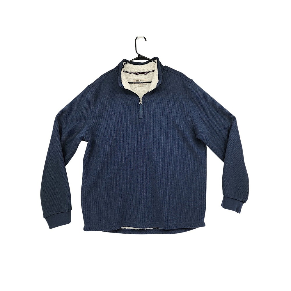 BC Clothing 1/4 Zip Pullover XL Men Waffle Knit Mock Neck Blue Sherpa Lined CAN